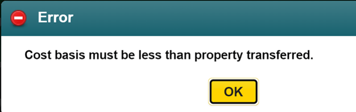 Cost Basis Error Message