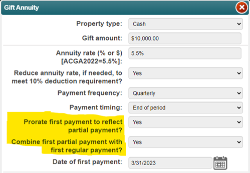 PGMA combining prorated payements